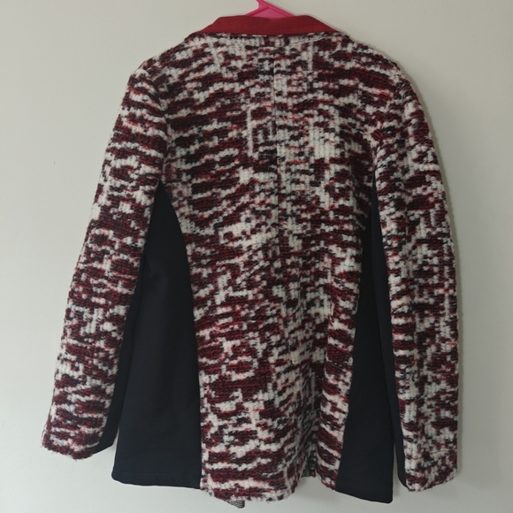 Deborah Cross Sz Lare Wool Red Black Collared Button Up Jacket Textile Artist - Picture 6 of 8